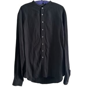 John Varvatos S/21 Twill Linen Blend Shirt size XL Midnight Blue Band Collar